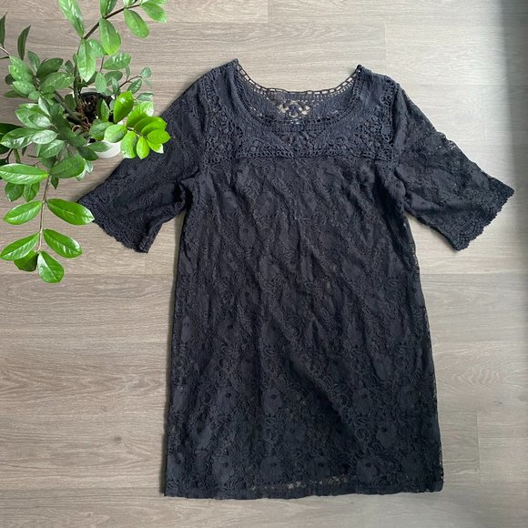 Spense Black Lace & Crochet Sheer Midi Dress/ Cover Up - Picture 1 of 8